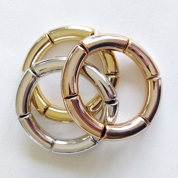 Tube Bamboo Bangle Bracelet - Gold - Picture 3 of 7